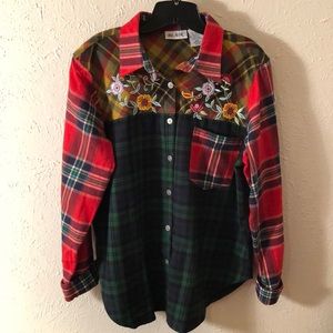 Blair Vintage Plaid Shirt with Floral Embroidery